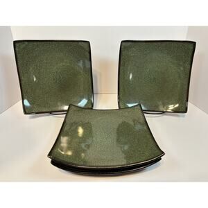 Gibson Gabbay Fusion Wasabi Square Salad Plates Set of 4 Green Stoneware